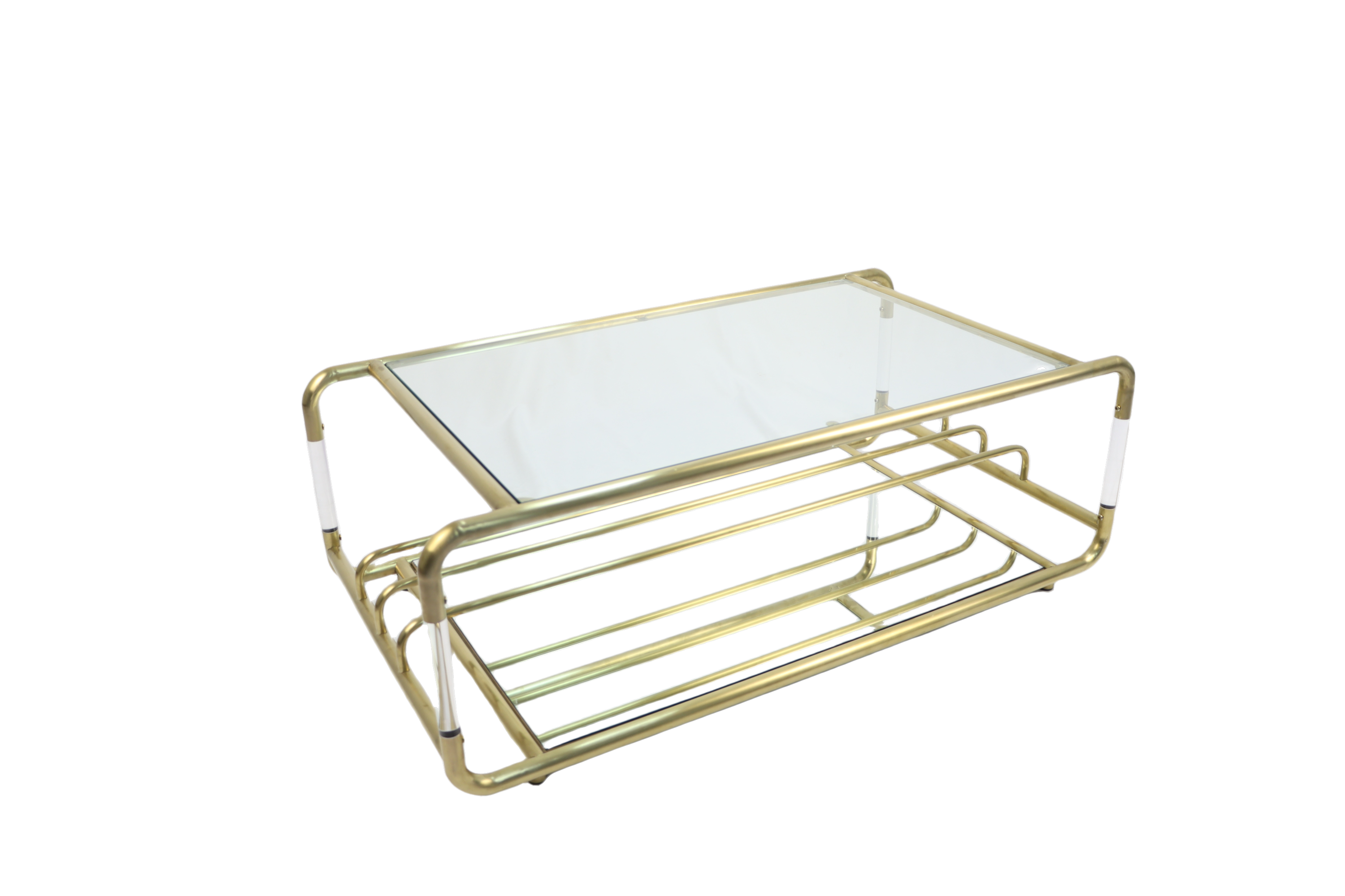 Gold Stainless Steel With Acrylic Frame Clear Glass Top Coffee Table