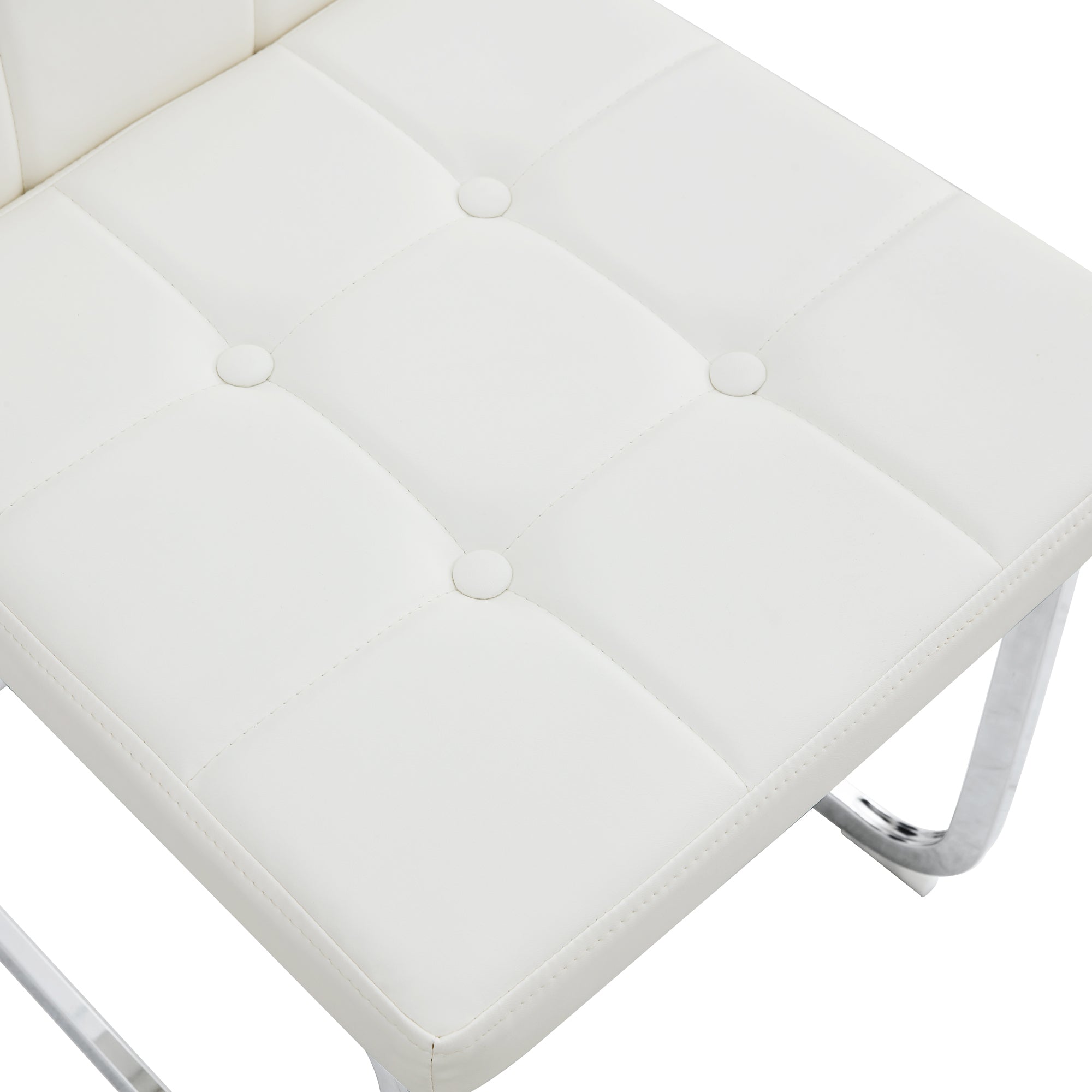 Modern Style Dining Chairs with Inset Buttons, C-shaped Tube Plating Metal Legs (Set of 2) - White