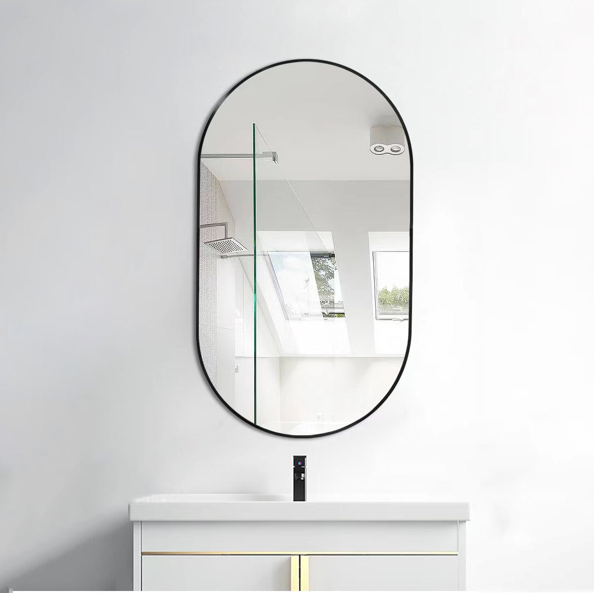 MAICOSY Oval Wall Mounted Mirror Black Metal Vanity Mirrors Hanging 36"x18"