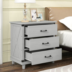 Modern Bedroom Nightstand with 3 Drawers Storage - Gray