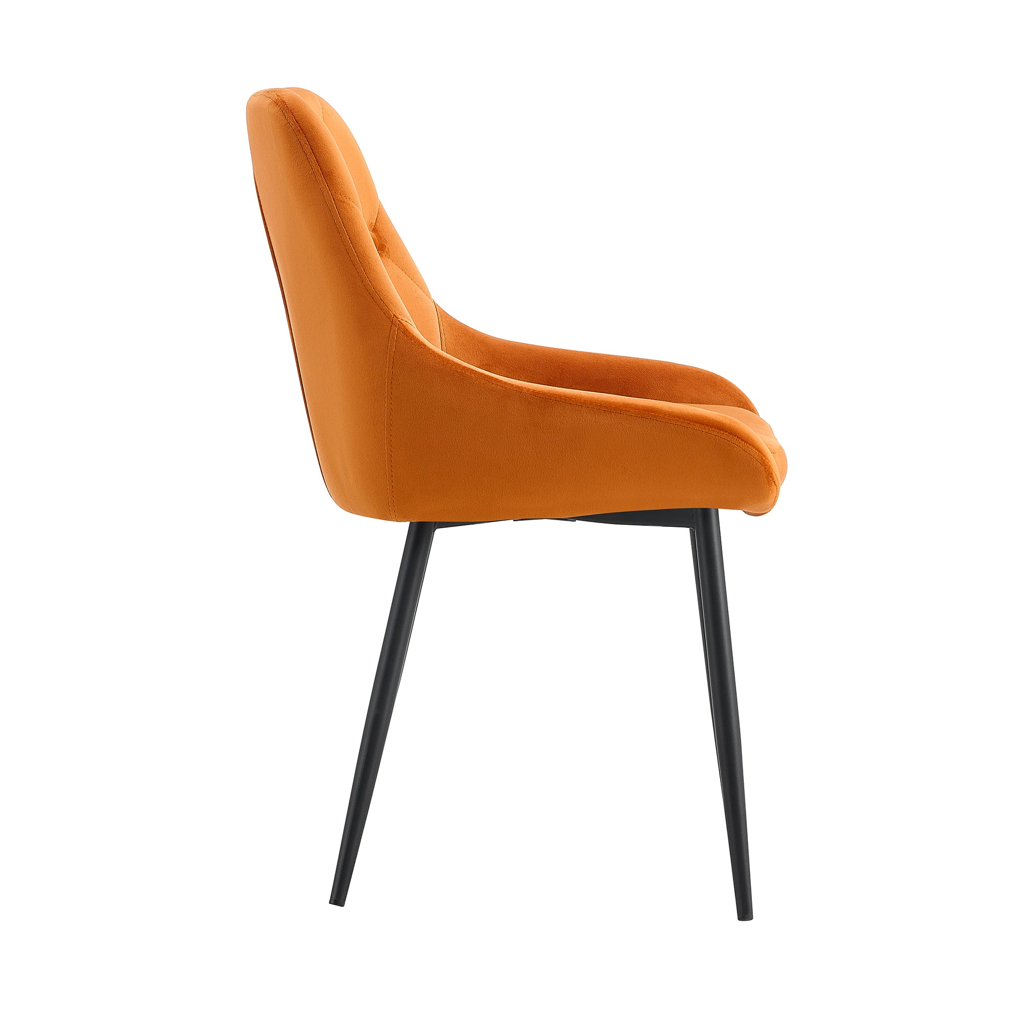 Modern Orange Velvet Dining Chairs with Black Legs (Set of 2) - Orange