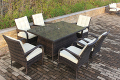 Patio 7-Piece Rectangular Dining Set with 6 Dining Chairs - Brown & Beige Cushion