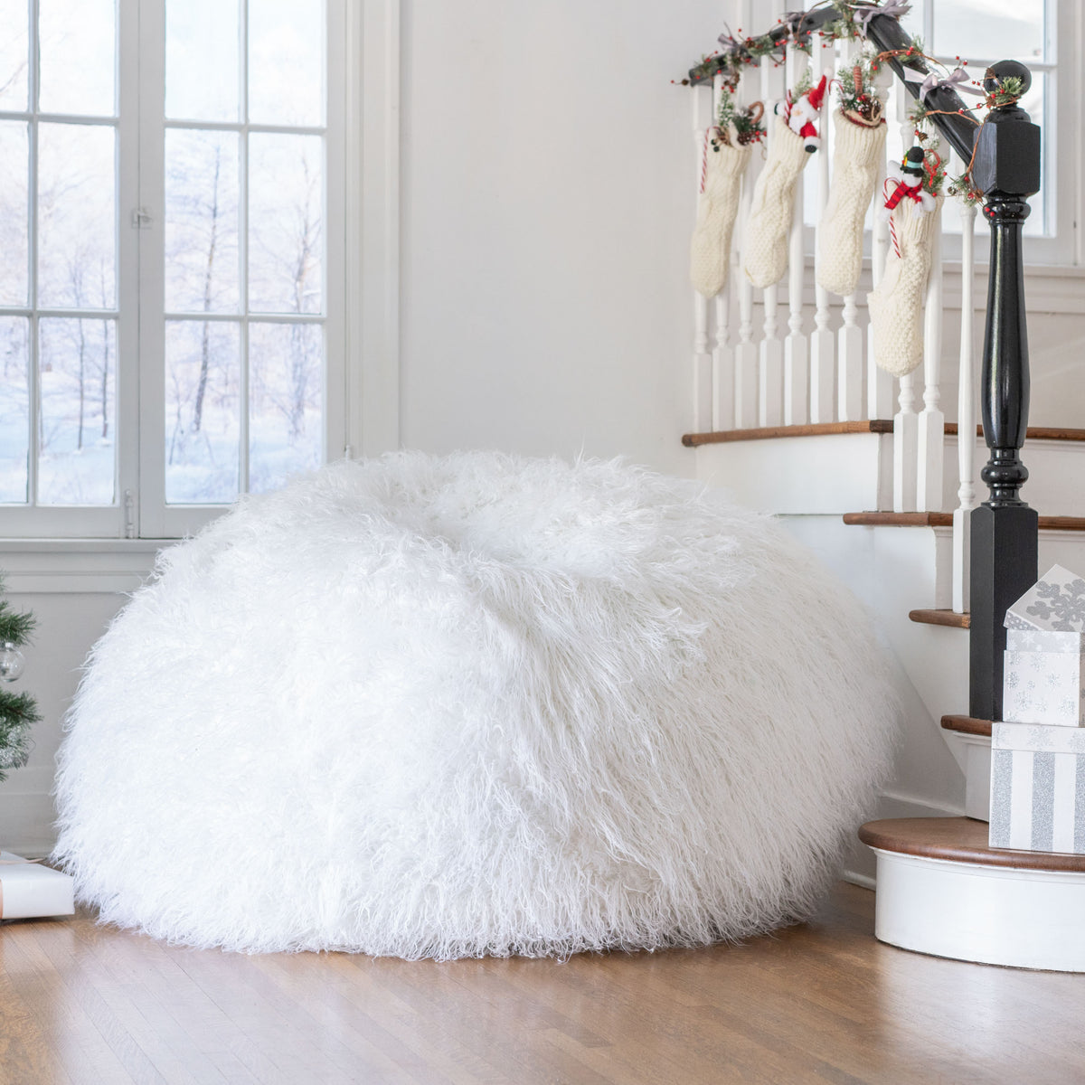 Modern Glam Faux Fur 5 Foot Bean Bag - White