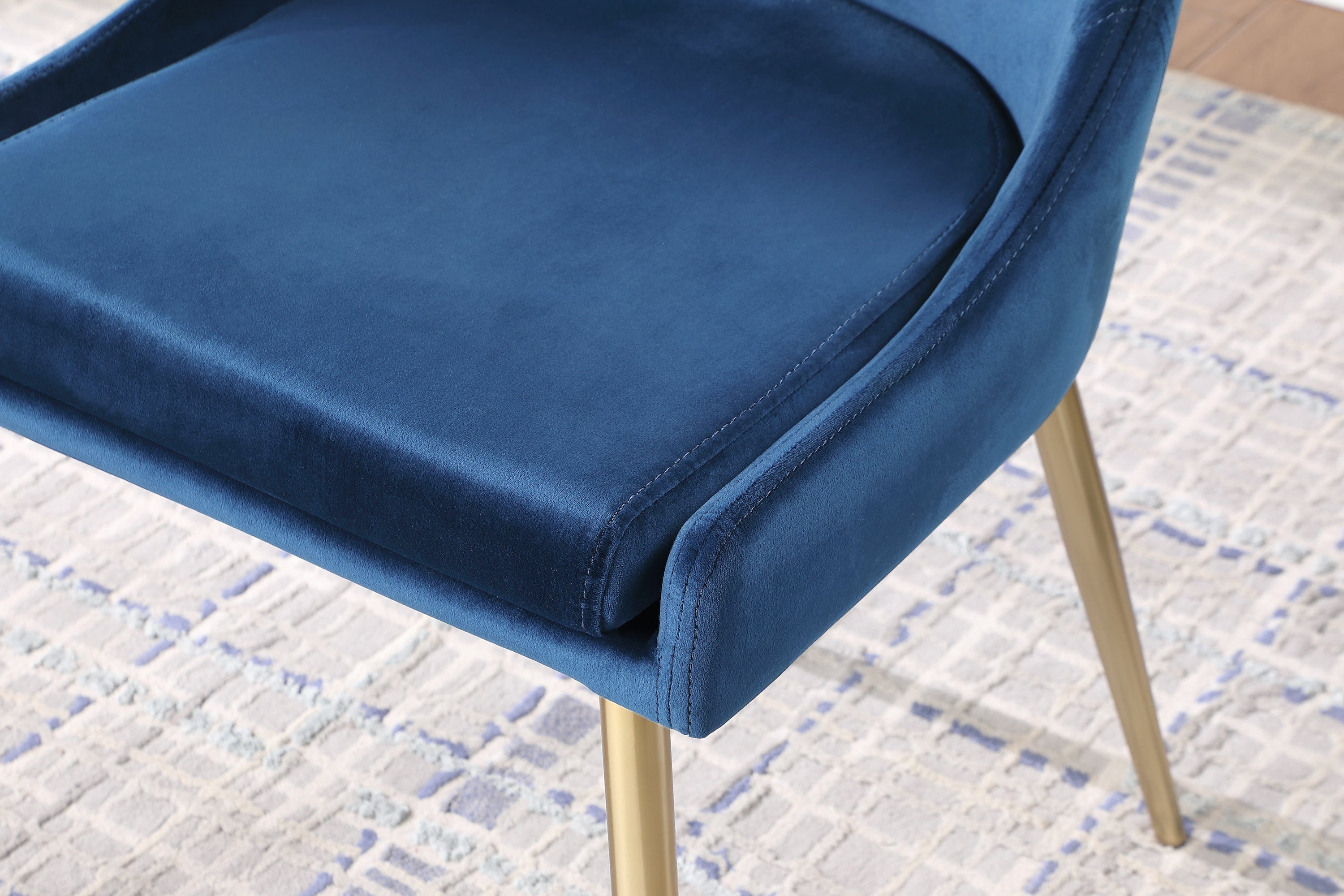 Contemporary Velvet Upholstered Dining Chair with Sturdy Metal Legs (Set of 2) - Blue