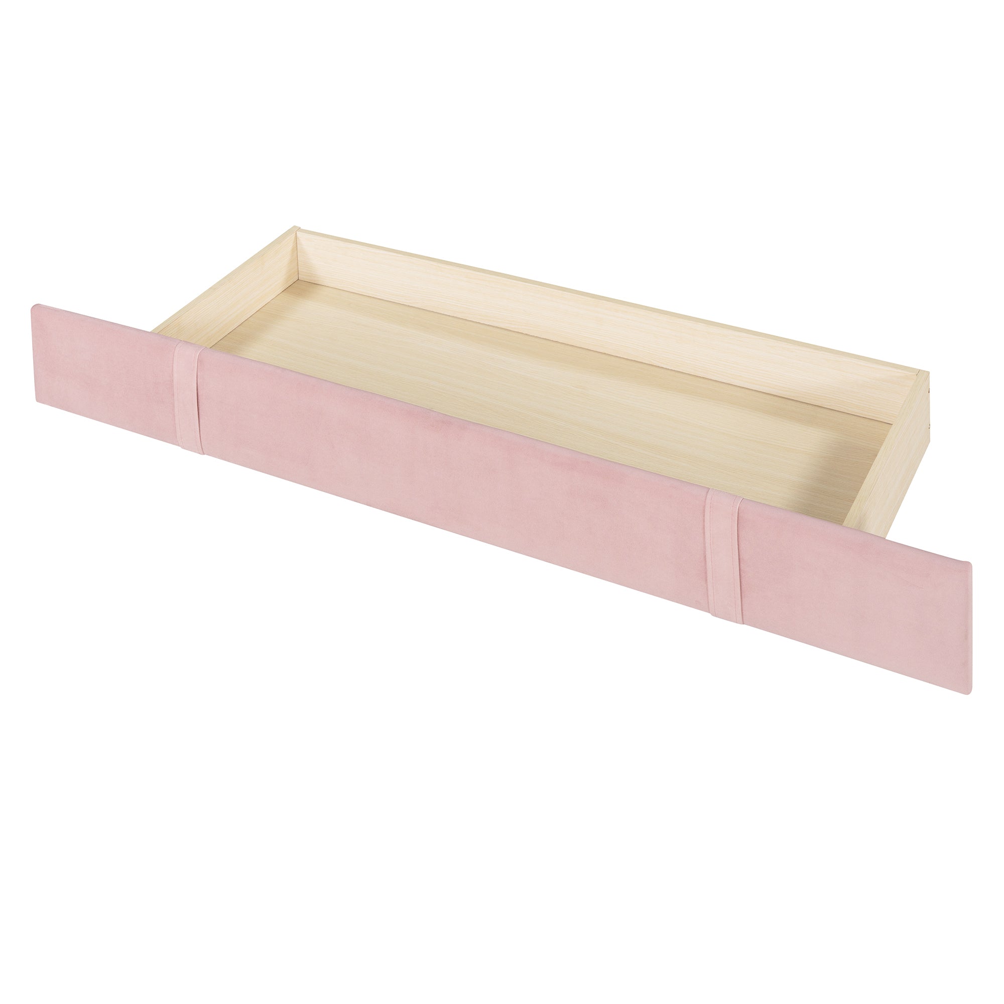 Queen Size Storage Bed Velvet Upholstered Platform Bed with Wingback Headboard and a Big Drawer - Pink