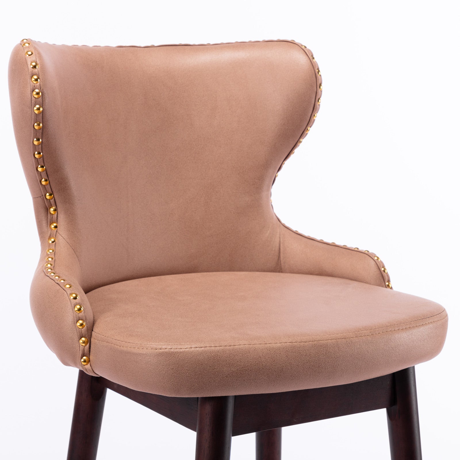 Modern Leathaire Fabric bar chairs, Tufted Gold Nailhead Trim Gold Decoration Bar stools (Set of 2) - Khaki