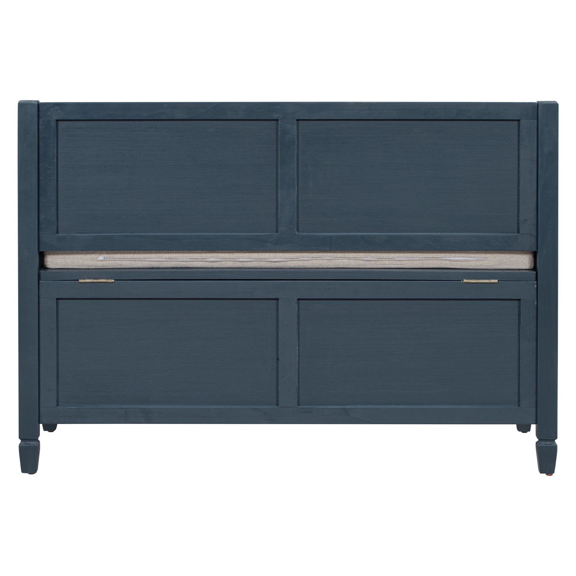 Rustic Style Solid Wood Entryway Storage Bench with Safety Hinge - Antique Navy + Beige