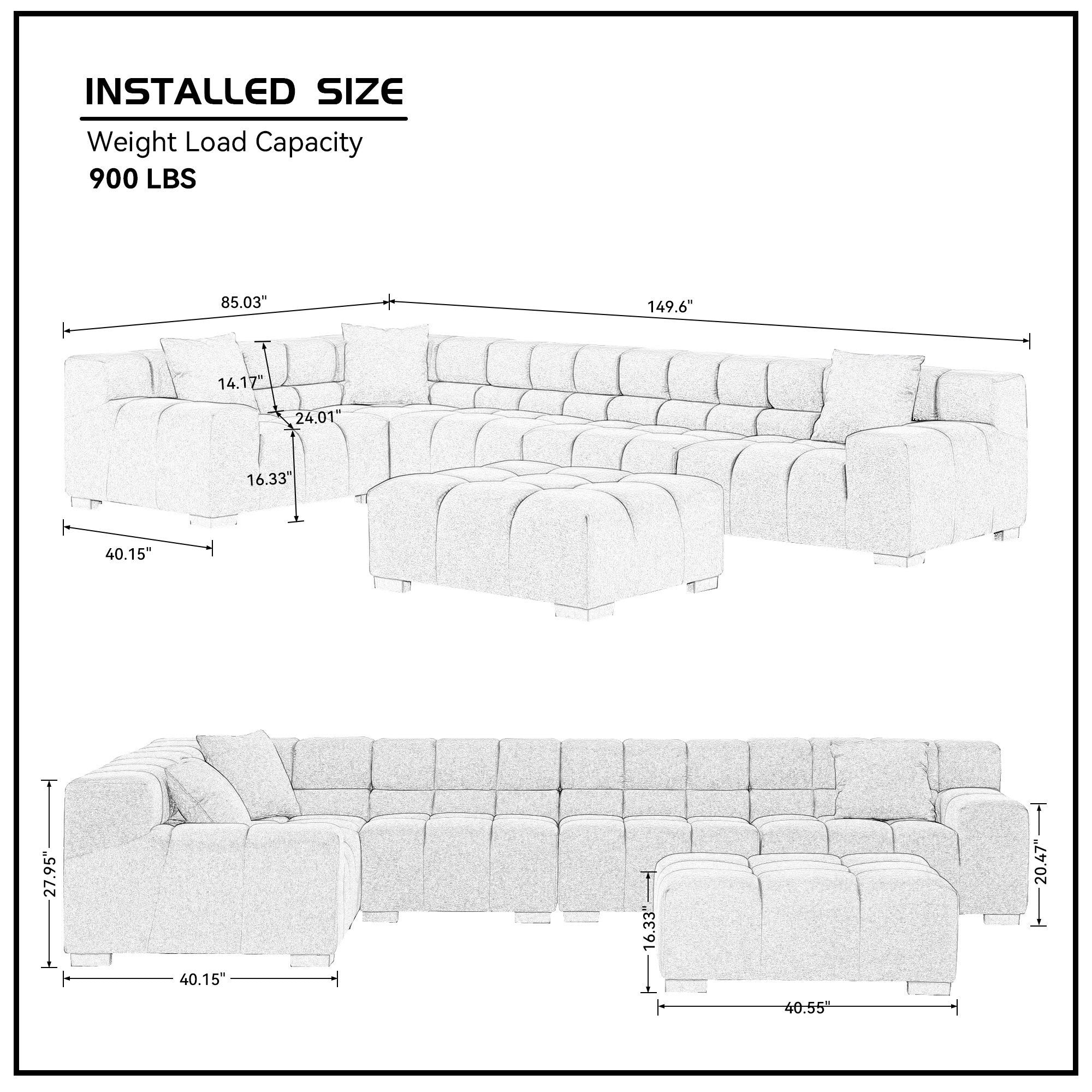 L-Shaped Sectional Sofa Modular Seating Sofa Couch with Ottoman - Beige