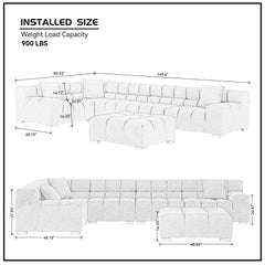 L-Shaped Sectional Sofa Modular Seating Sofa Couch with Ottoman - Beige
