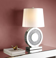 Silver Round Table Lamp, Mirrored & Faux Diamonds