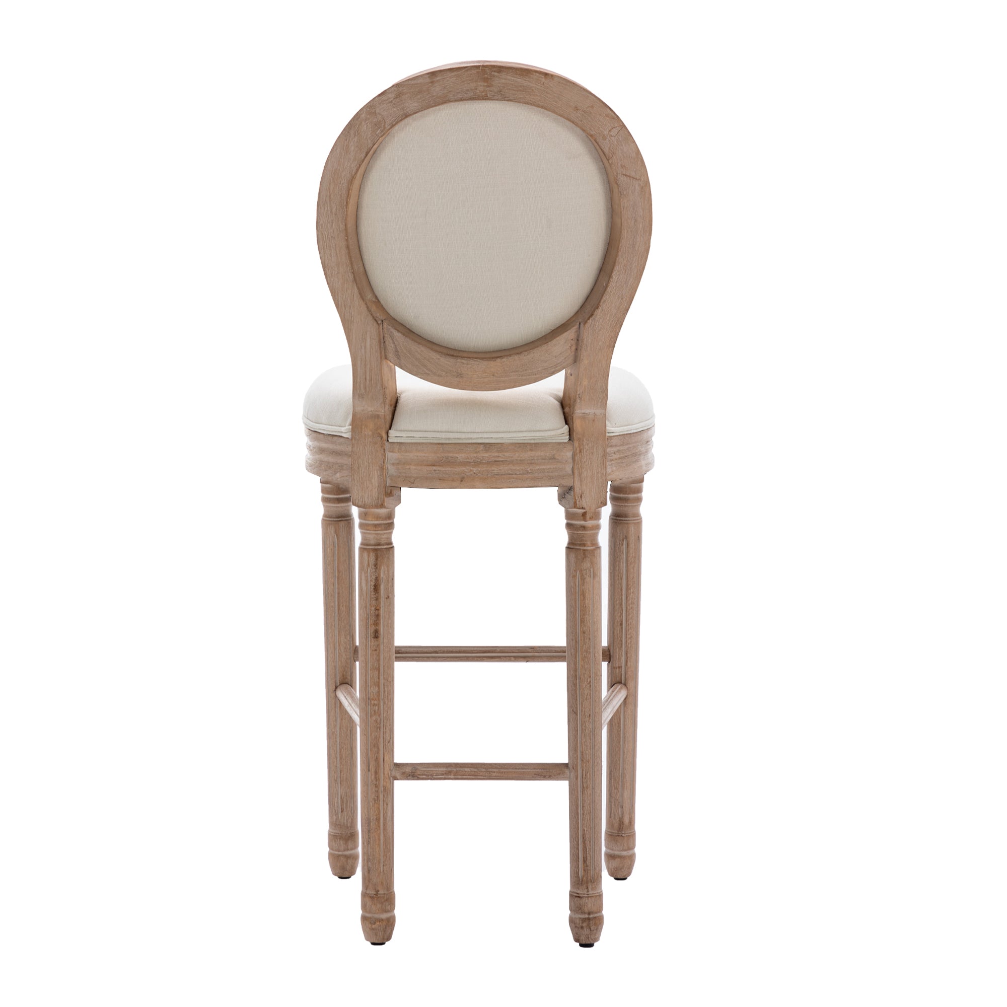 French Country Wooden Barstools With Upholstered Seating (Set of 2) - Beige and Natural