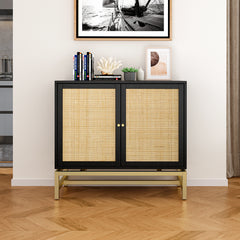 Natural Rattan 2 Door Cabinet - Black
