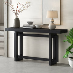 Contemporary Console Table with Industrial-inspired Concrete Wood Top, Extra Long Entryway Table for Entryway - Black