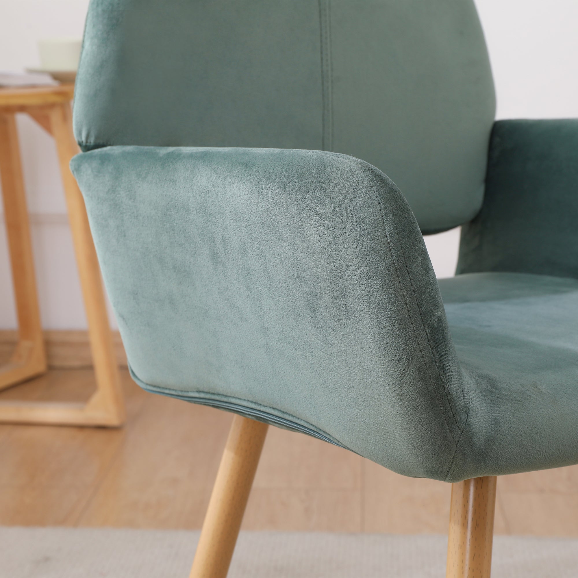 Velvet Dining Chair with Metal Leg - Green + Beech Wooden Printing Leg