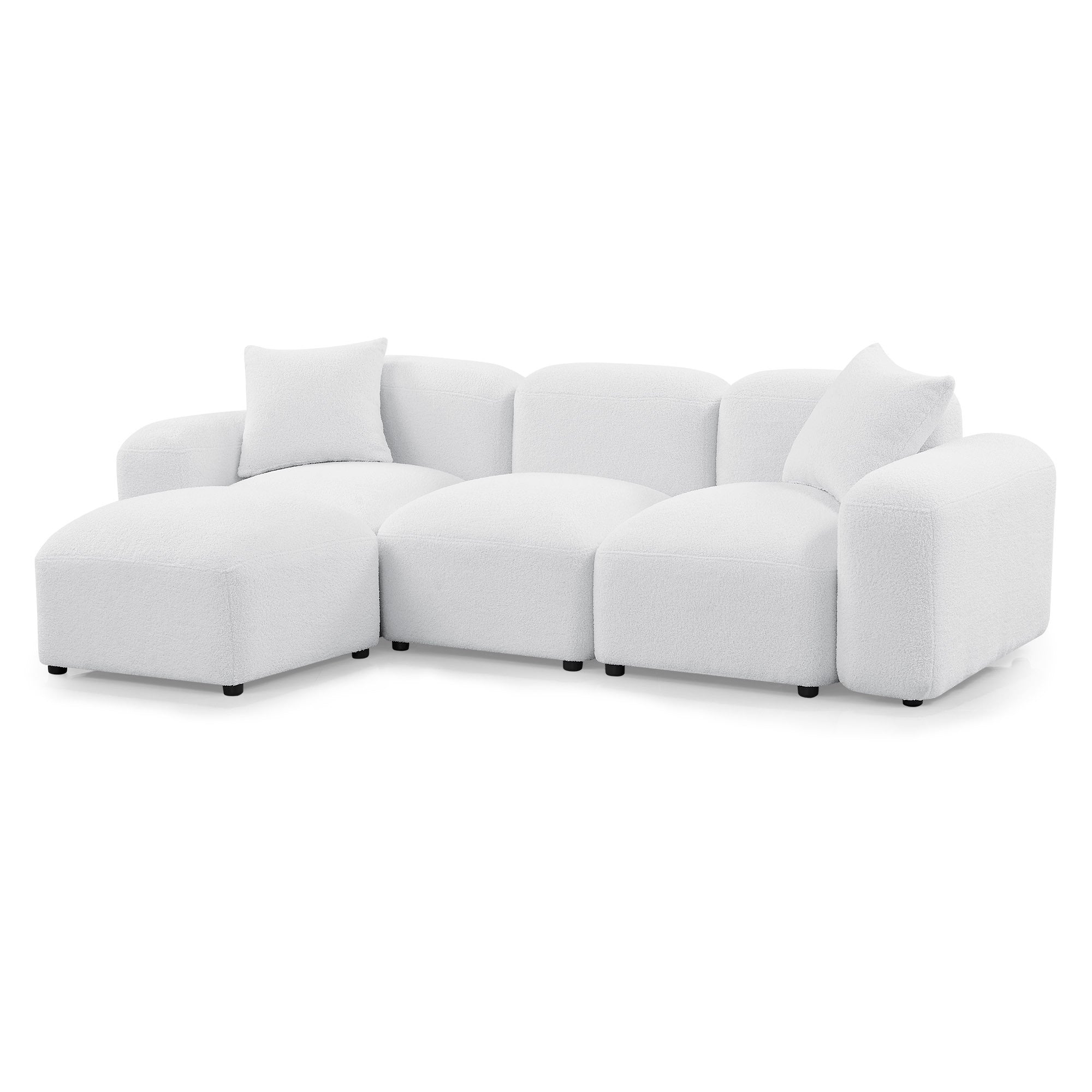 Teddy Fabric L-Shape Modular Sectional Sofa, DIY Combination - White