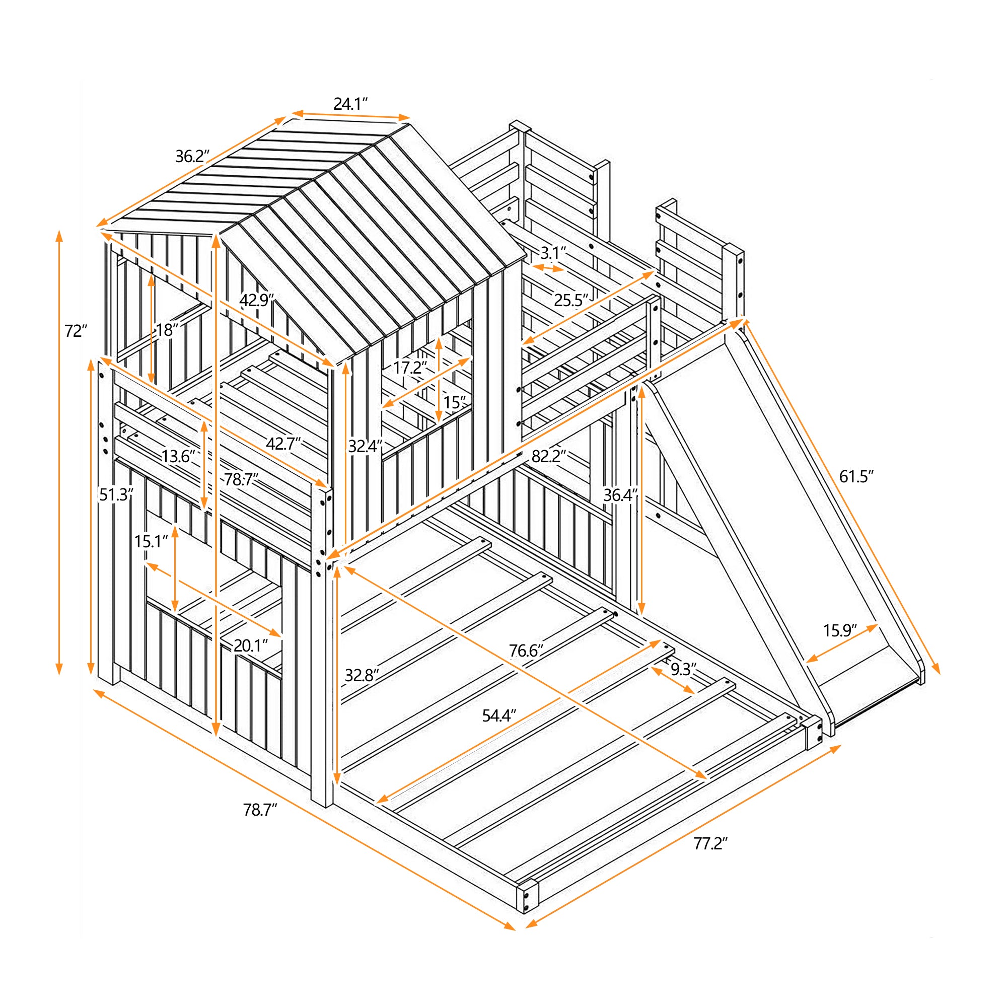 Farmhouse Loft Bed with Playhouse Ladder & Slide - White