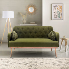 European Velvet Loveseat Sofa with Metal Feet - Green Olive