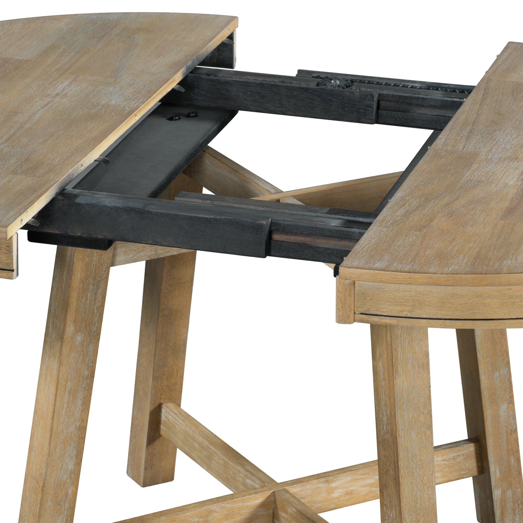 5-Piece Farmhouse Dining Table Set Wood Round Extendable Table and 4 Upholstered Chairs - Natural Wood Wash