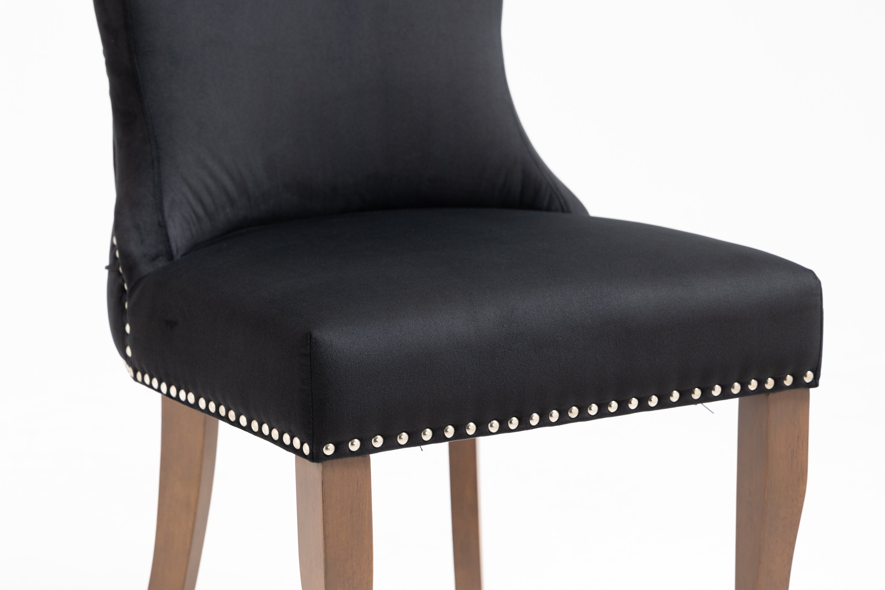 Velvet Upholstered Dining Chairs with Designed Back and Nailhead trim and Solid Wood Legs (Set of 2) - Black