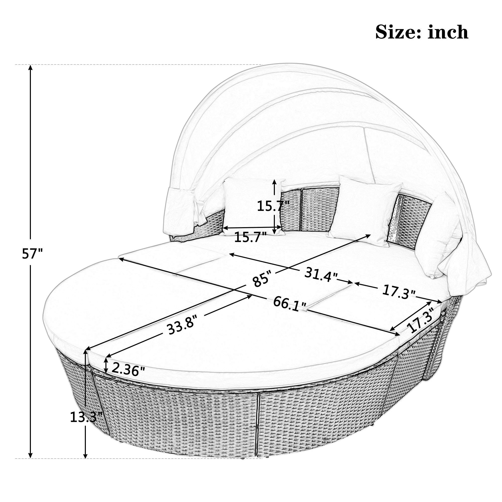 Outdoor rattan daybed sunbed with Retractable Canopy Wicker Furniture, Round Outdoor Sectional Sofa Set, Black Wicker Furniture Clamshell  Seating with Washable Cushions - Blue