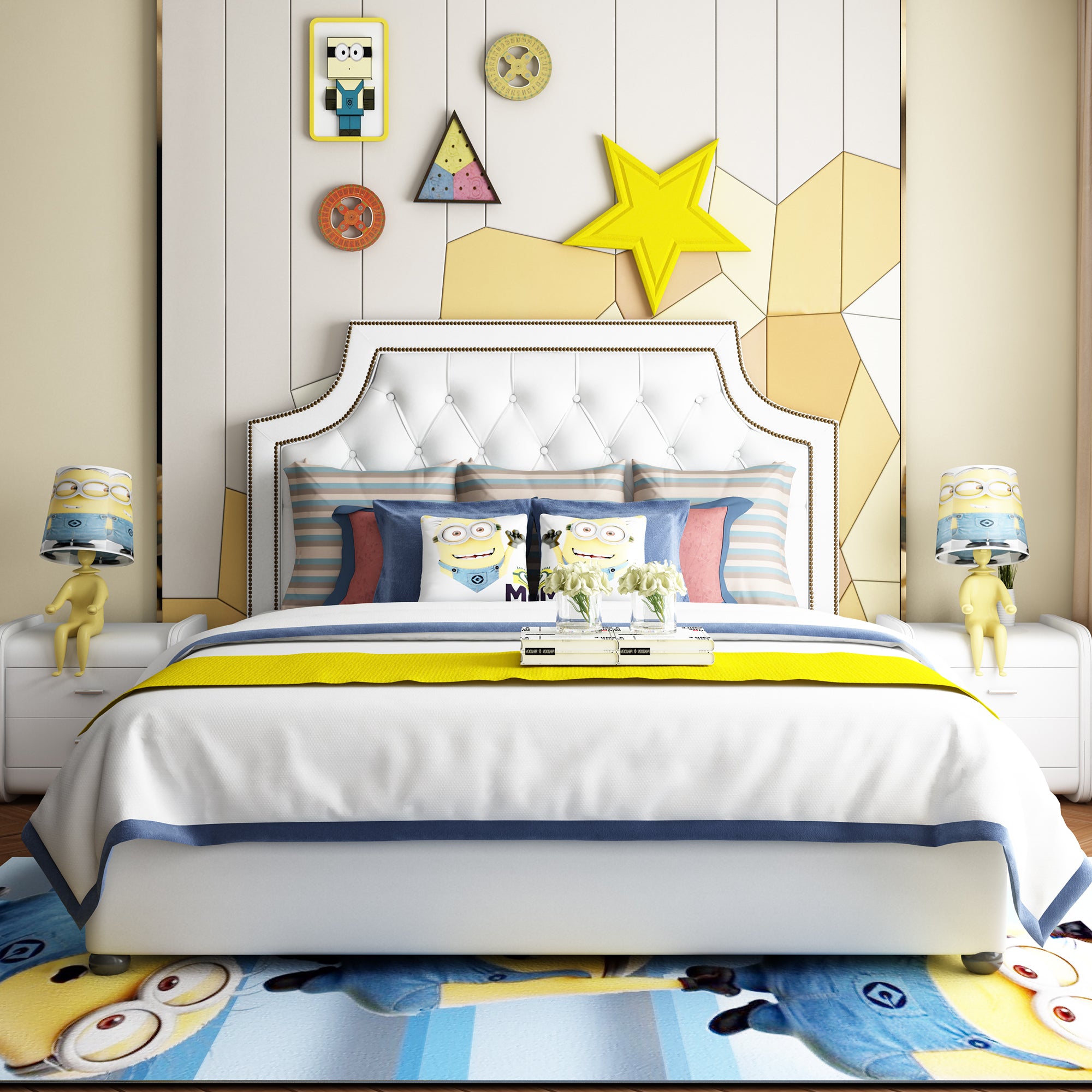 Twin Bed Frame with Button Tufted Headboard, Faux Leather Upholstered Mattress Wooden Slat Support