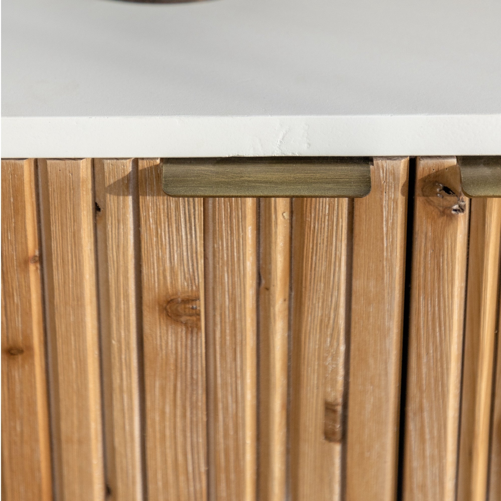 Retro Fashion Style 3-Door Storage Cabinet with Vertical Grain Embossed Design and Double Layer Storage Space - White + Oak