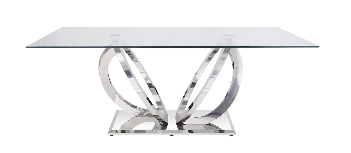 Finley Dining Table, Clear Glass & Mirrored Silver Finish