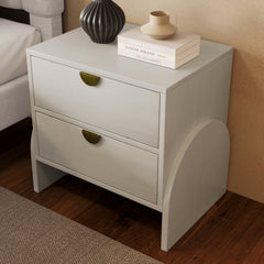 Retro Style Rubber Wood Venner Two-Drawer Bed Side Table Nightstand End Table - Antique White