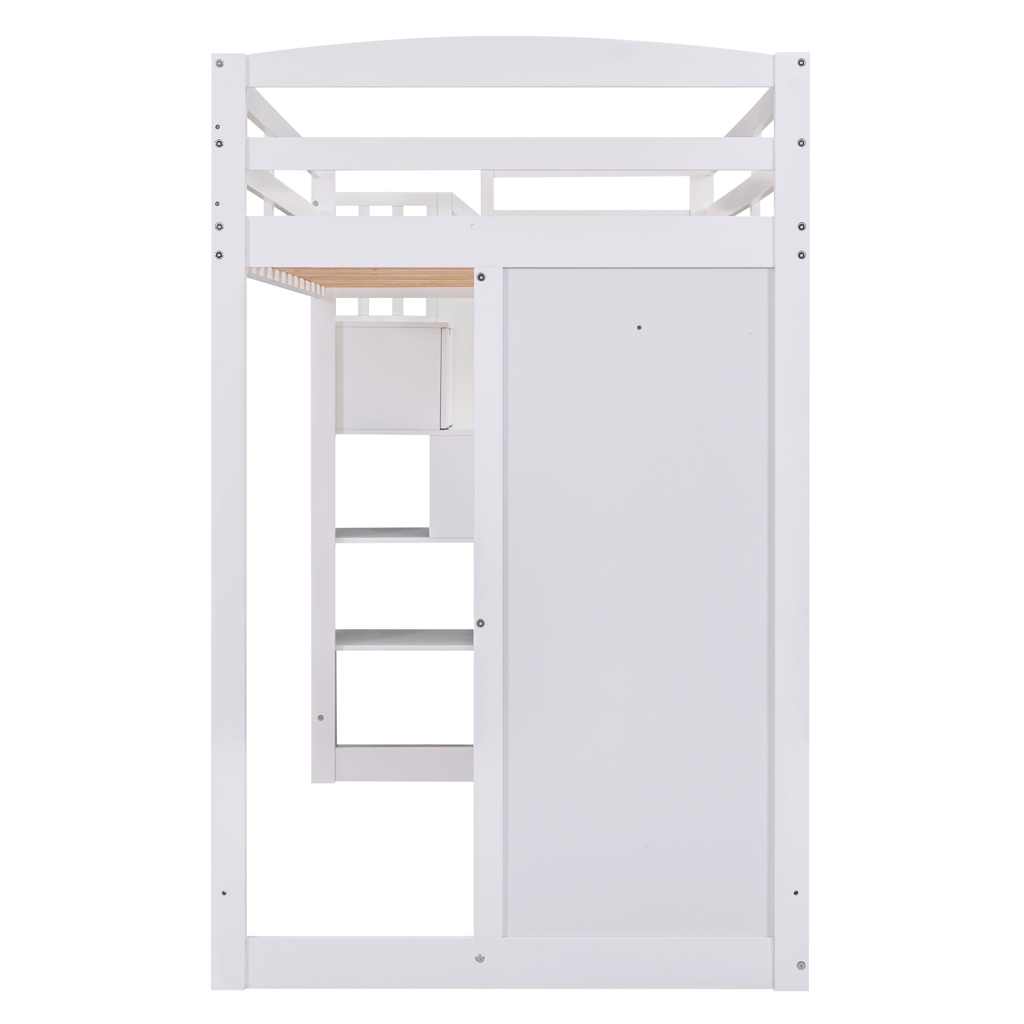 Twin Size Loft Bed with Wardrobe and Staircase - White