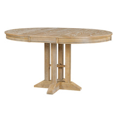 Farmhouse Dining Table Extendable Round Table for Dining Room - Natural Wood Wash
