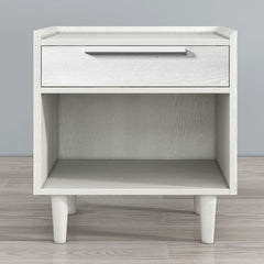 Modern Style Wood Grain One-Drawer Nightstand Side Table with Solid Wood Legs - White
