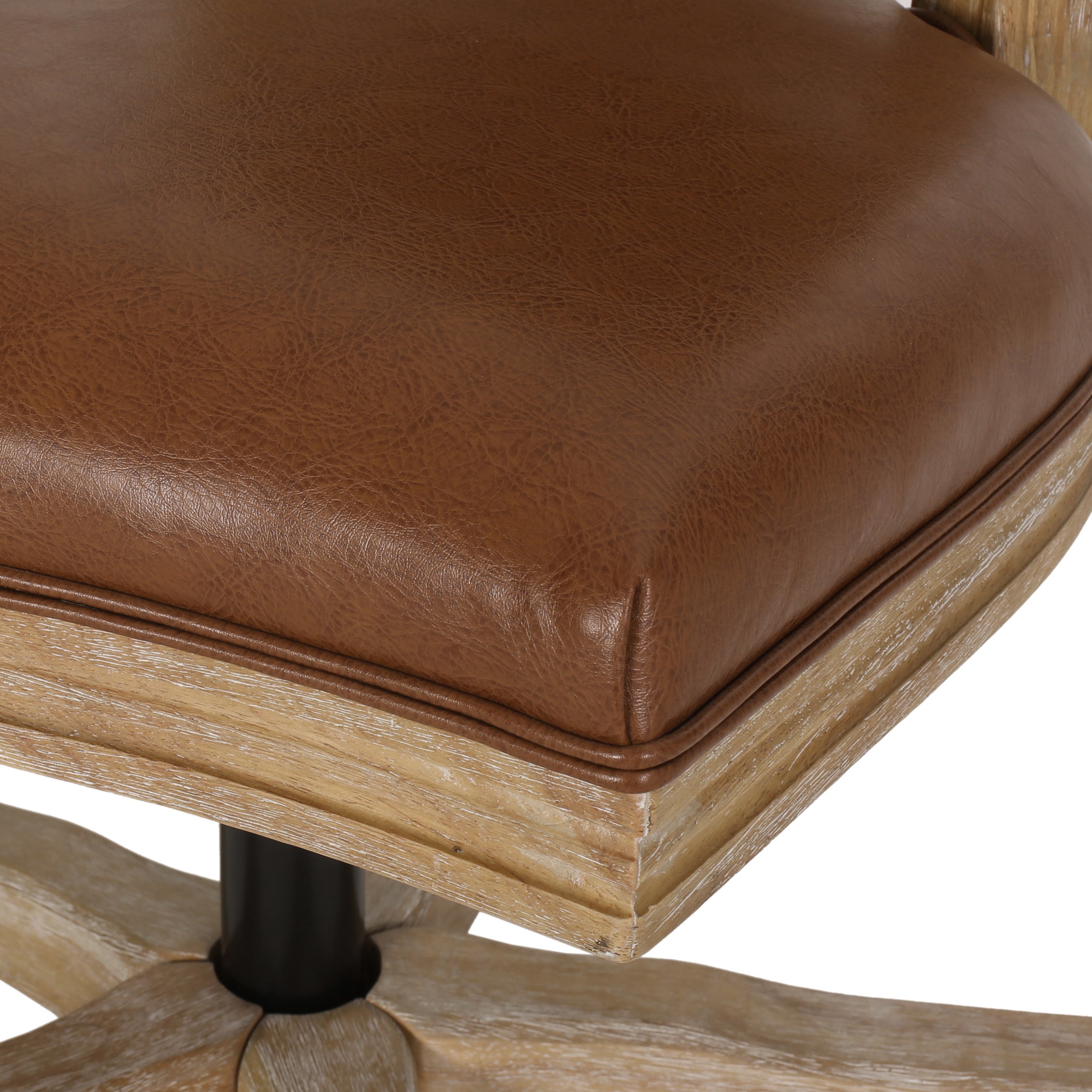French Country Upholstered Swivel Office Chair - Natural/Brown