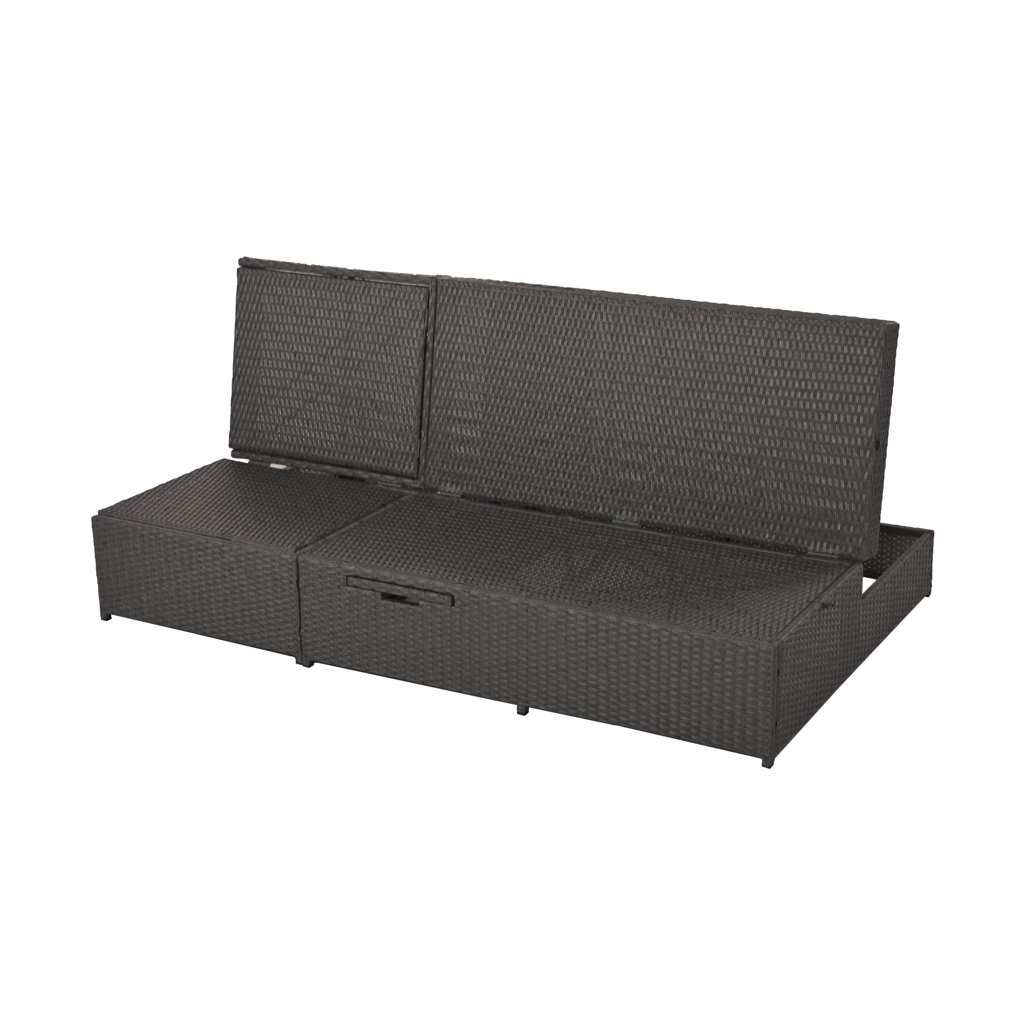 Outdoor Double Sun bed, Wicker Rattan Patio Reclining Chairs with Adjustable Backrest and Seat, Conversational Set for 2 Person - Gray
