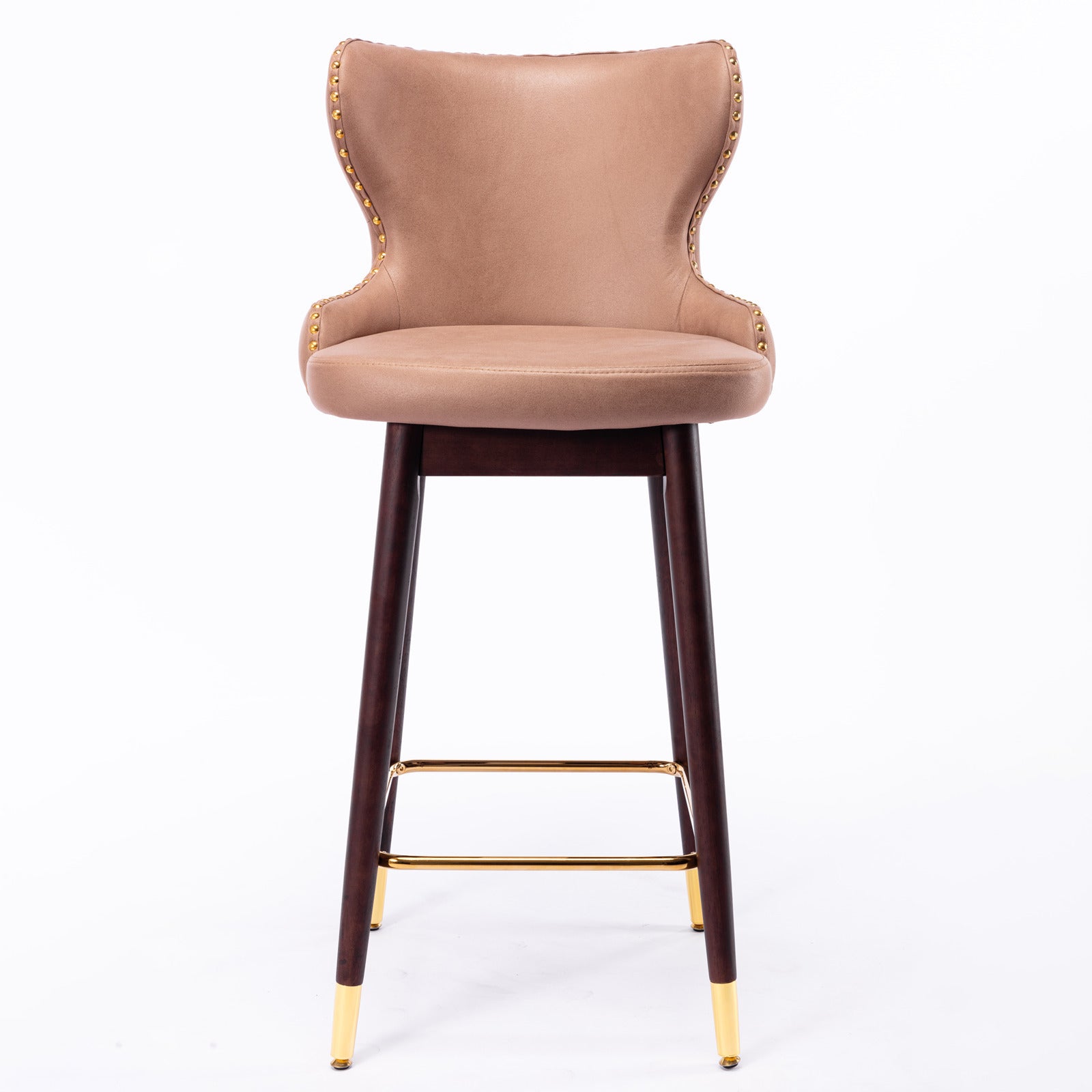 Modern Leathaire Fabric bar chairs, Tufted Gold Nailhead Trim Gold Decoration Bar stools (Set of 2) - Khaki