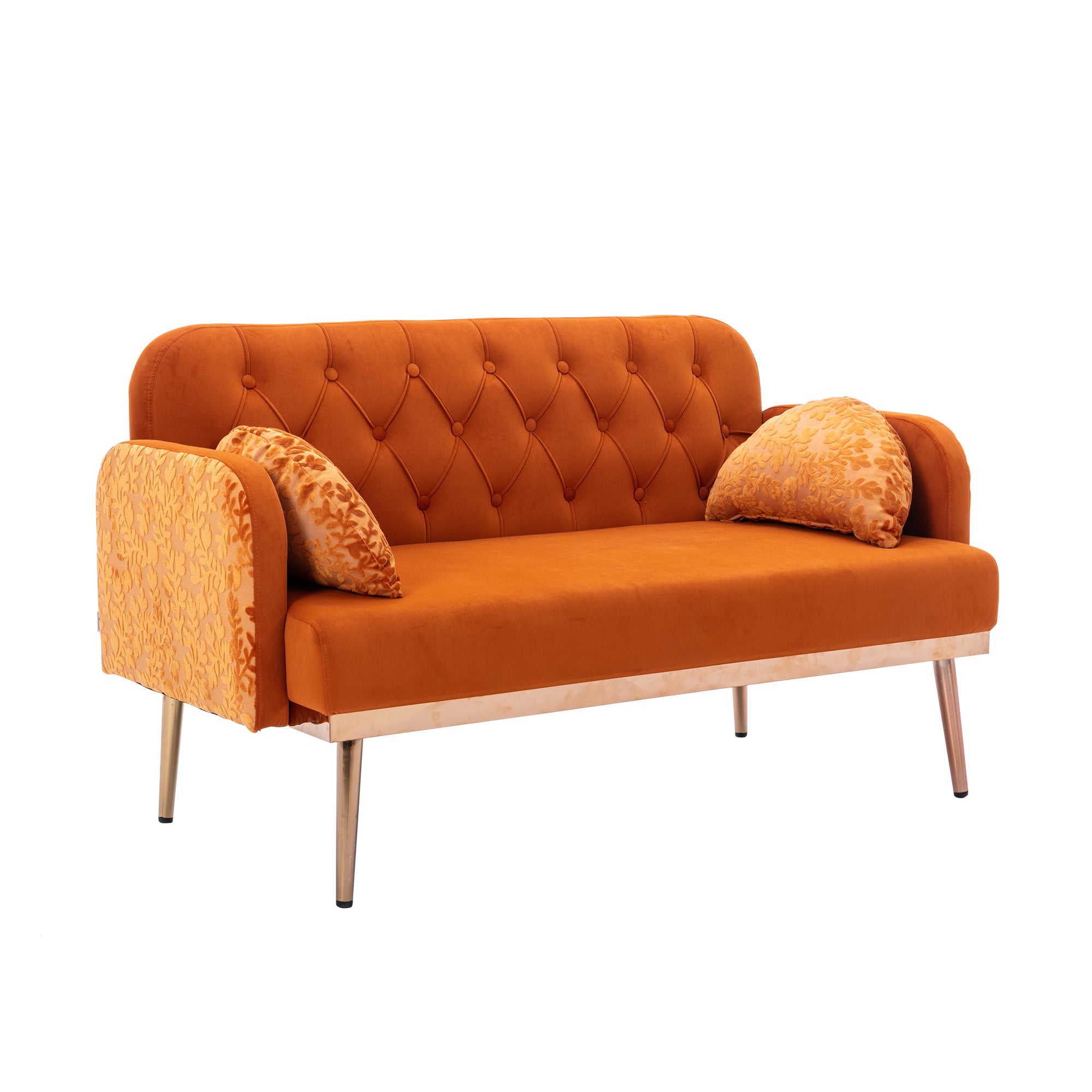 Velvet Loveseat Sofa with Metal Feet - Orange