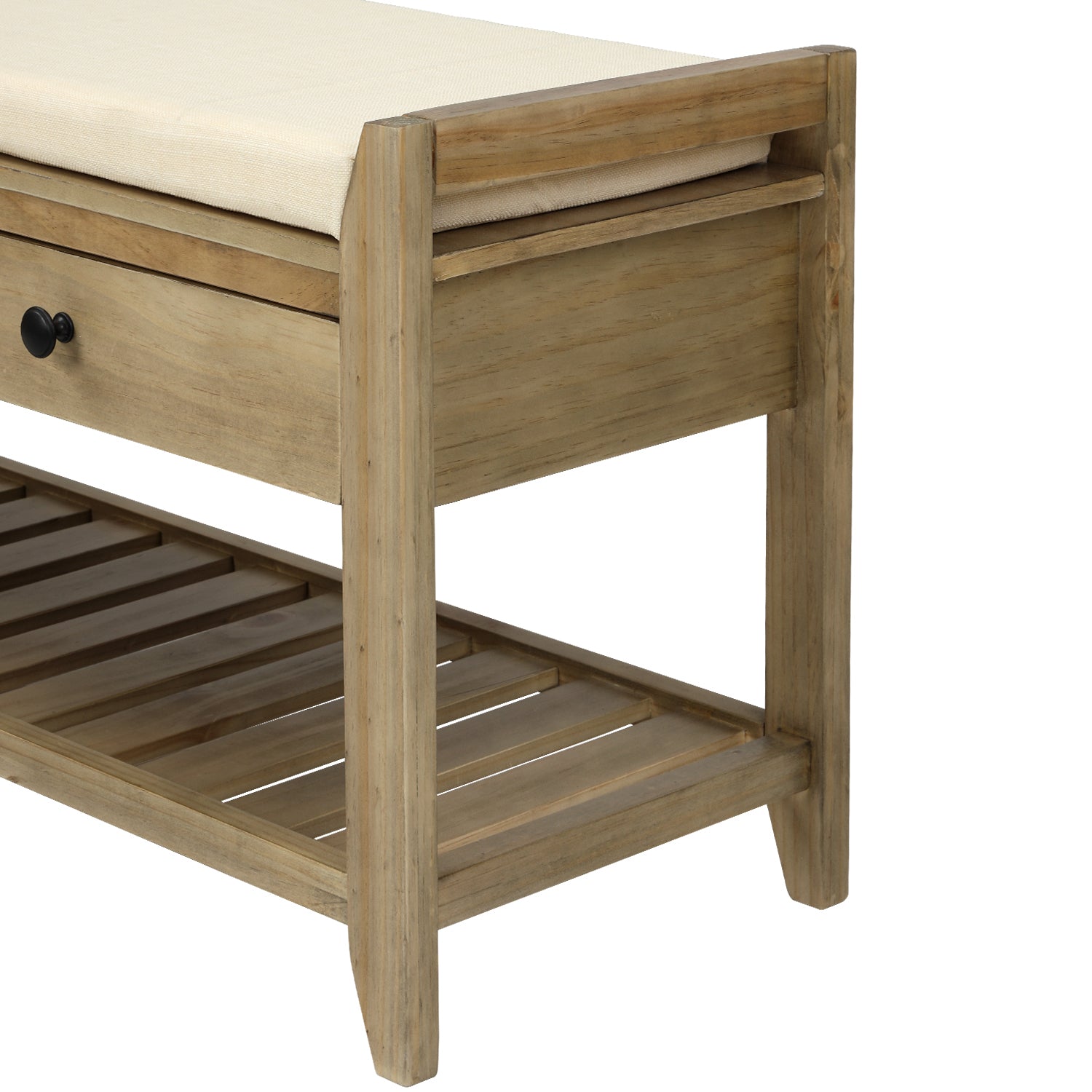 Shoe Rack with Cushioned Seat and Drawers, Multipurpose Entryway Storage Bench - Gray Wash