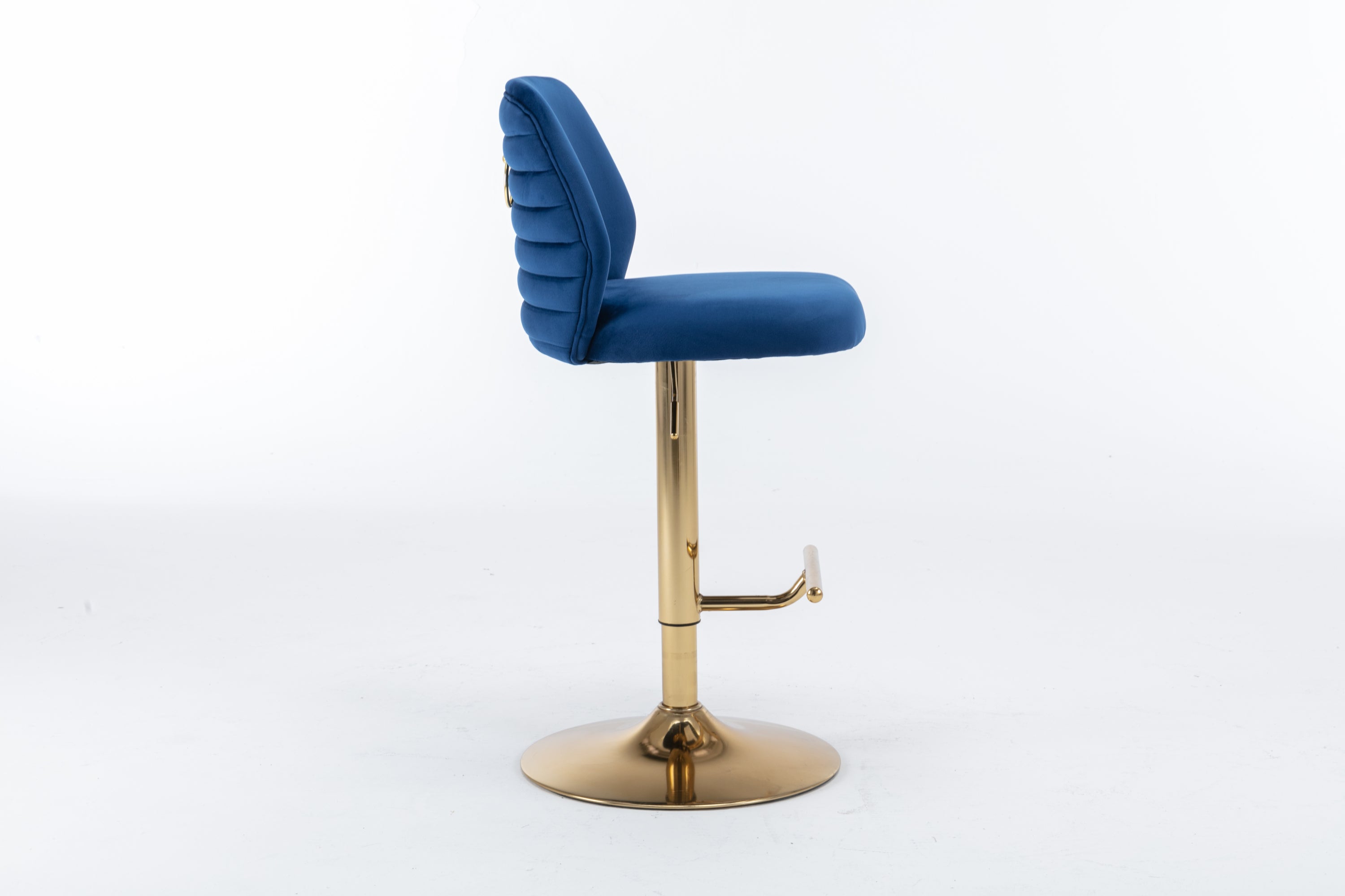 Modern Swivel Bar Stools Chair Adjustable (Set of 2) - Chrome Golden Base/ Navy Blue