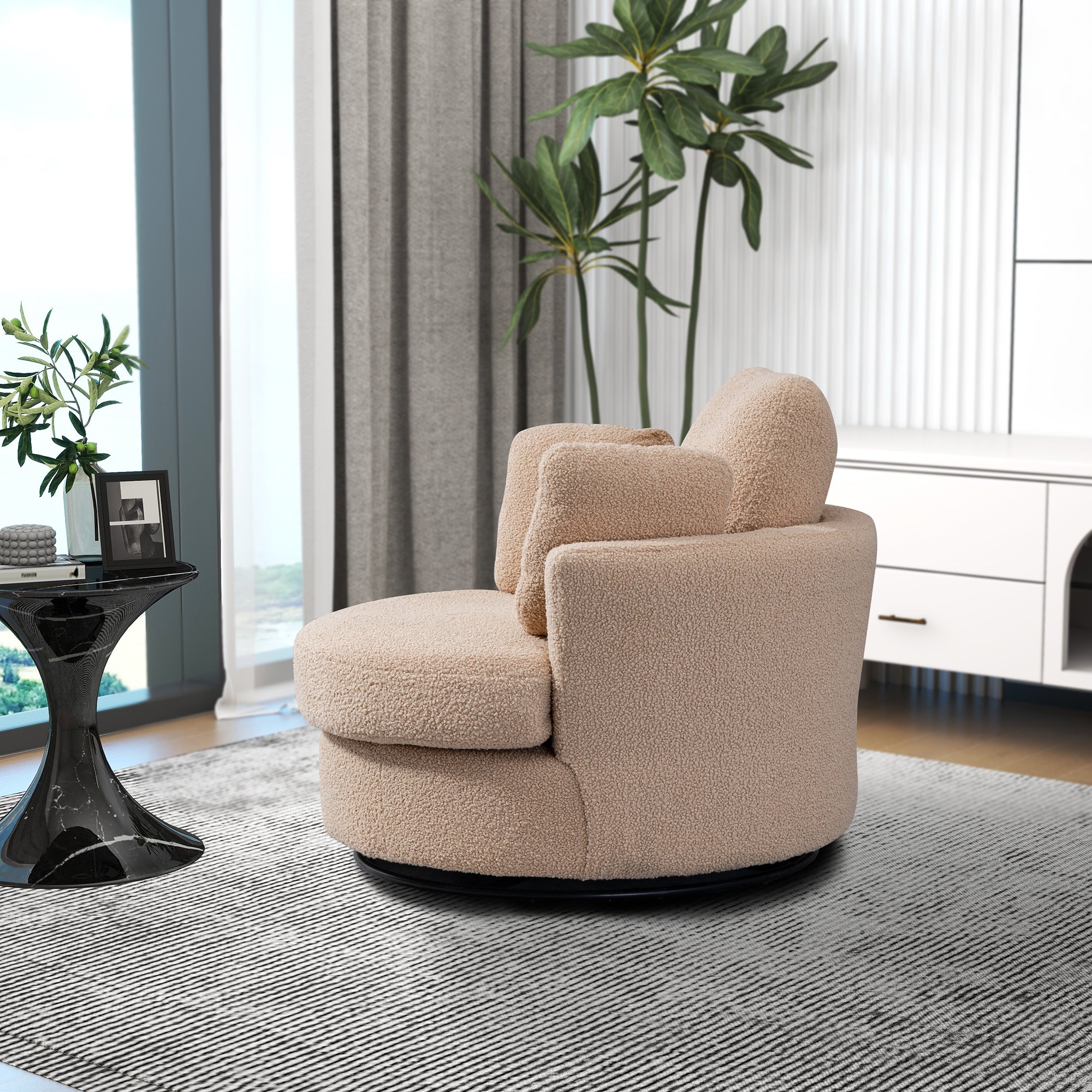 42.2" Cozy Club Chair, Swivel Barrel Chair With 3 Pillows, Swivel Round Sofa Modern Arm Chair - Light Camel