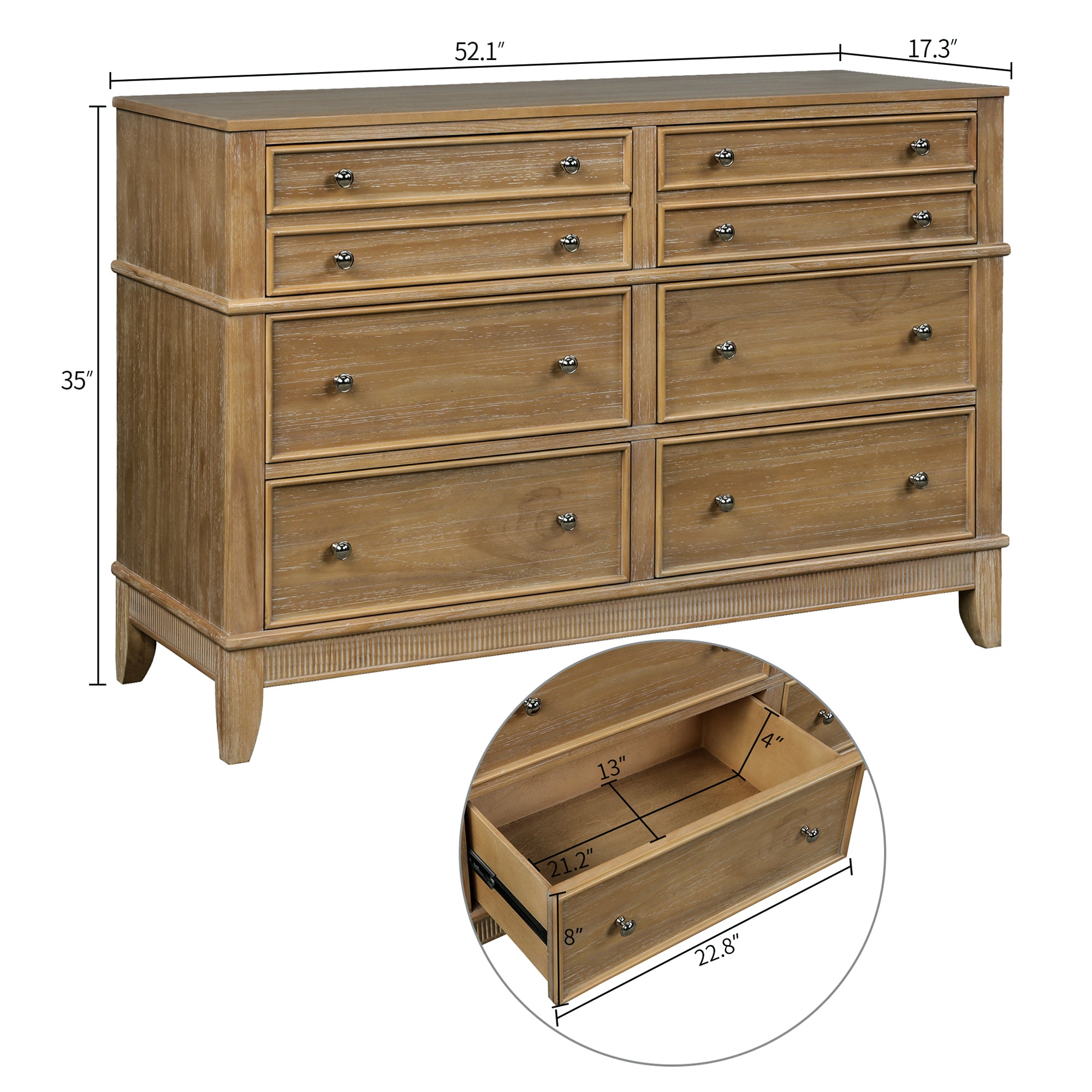Hazel 6 Drawers Dresser Solid Wood - Natural