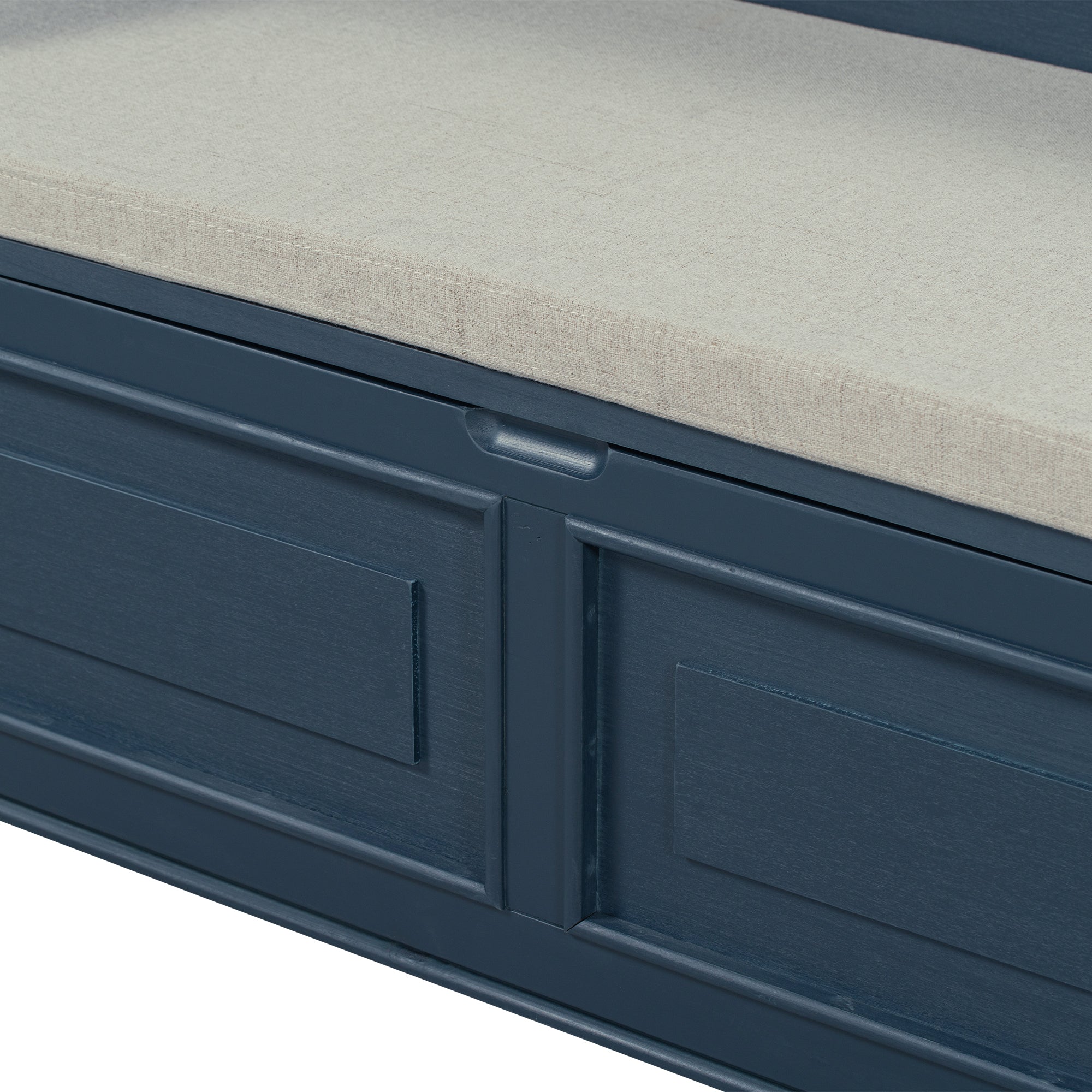 Rustic Style Solid Wood Entryway Storage Bench with Safety Hinge - Antique Navy + Beige