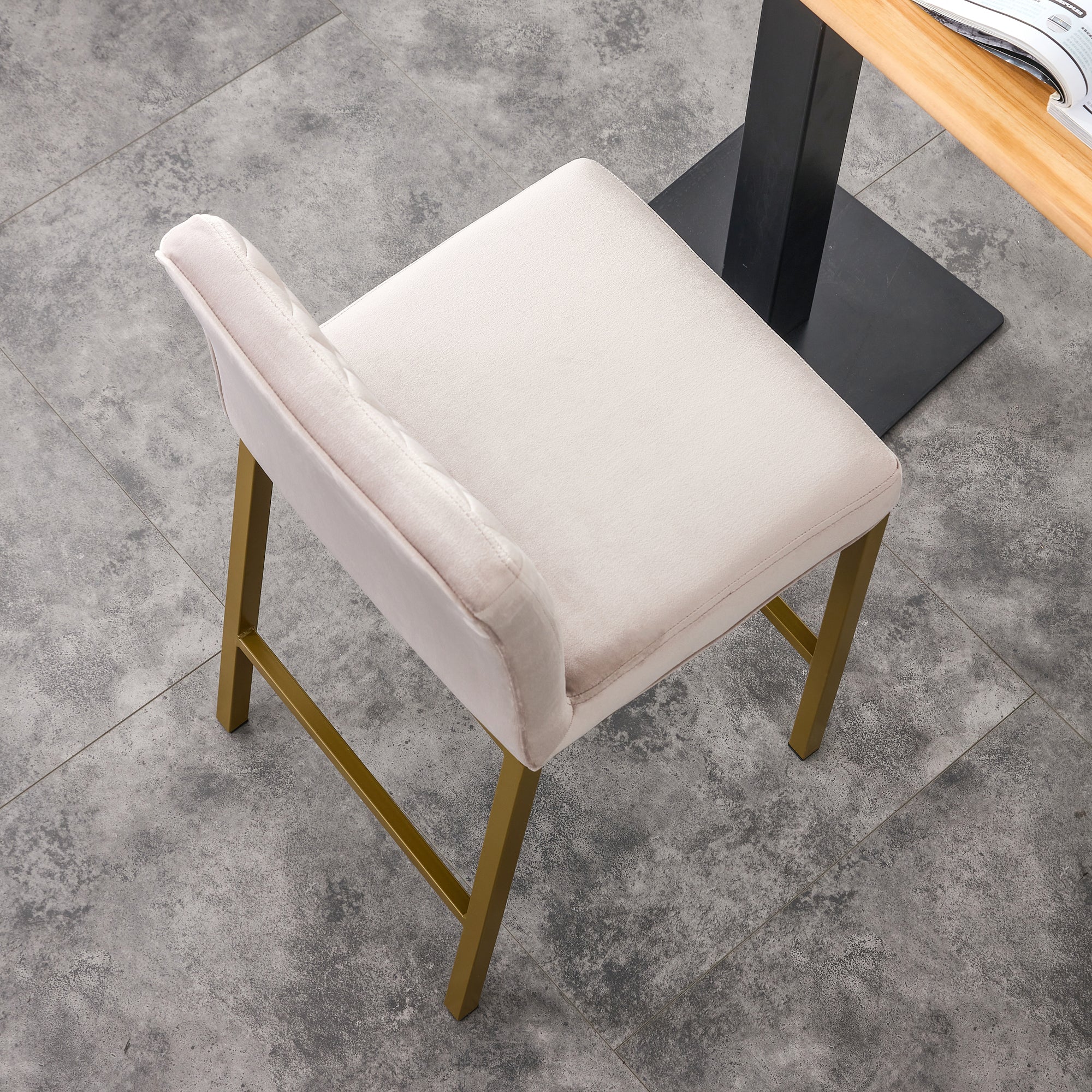 Modern Design High Counter Stool Metal legs - Silver Gray Velvet Bar Chair (Set of 2)