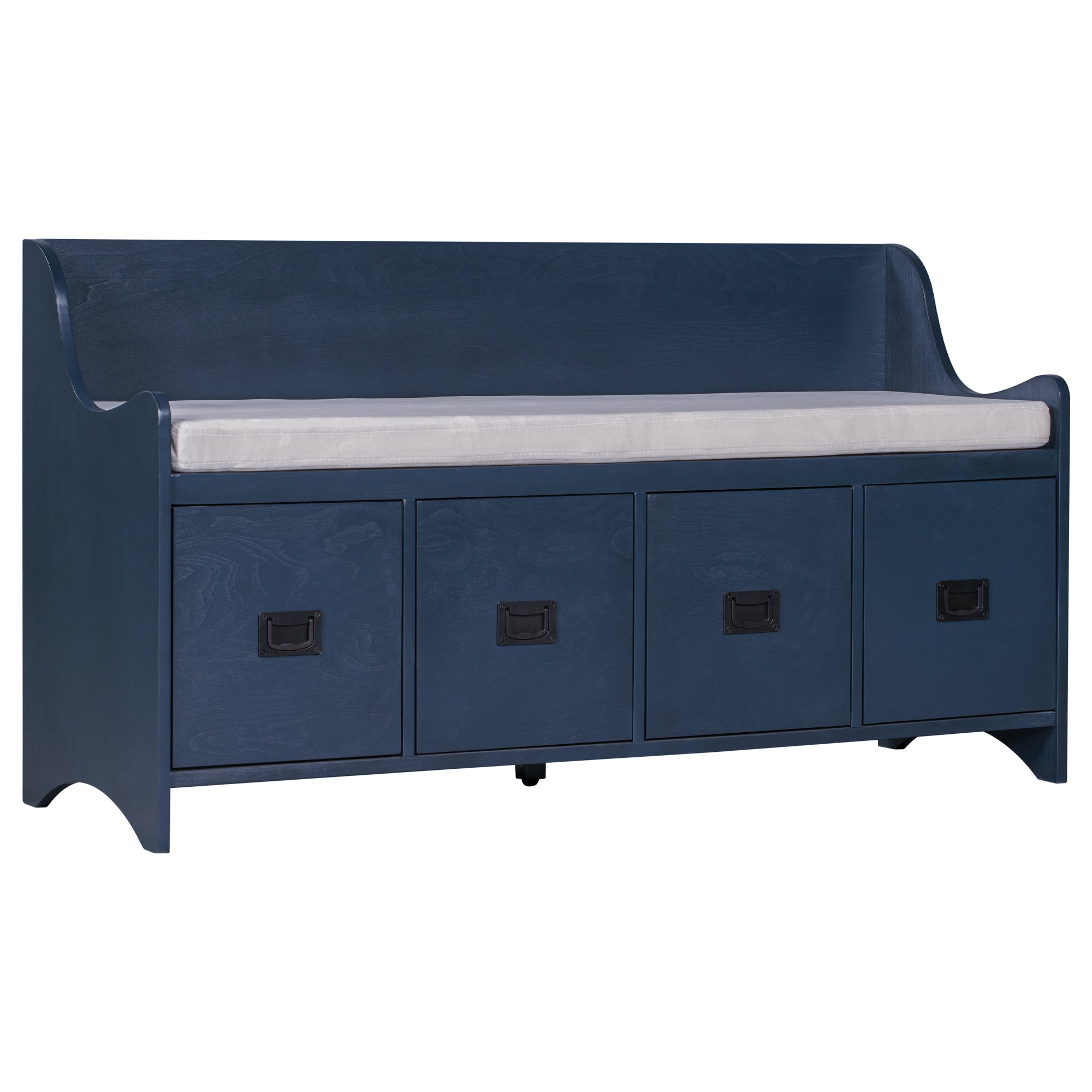 Movable Cushion Storage Bench with Drawers and Backrest