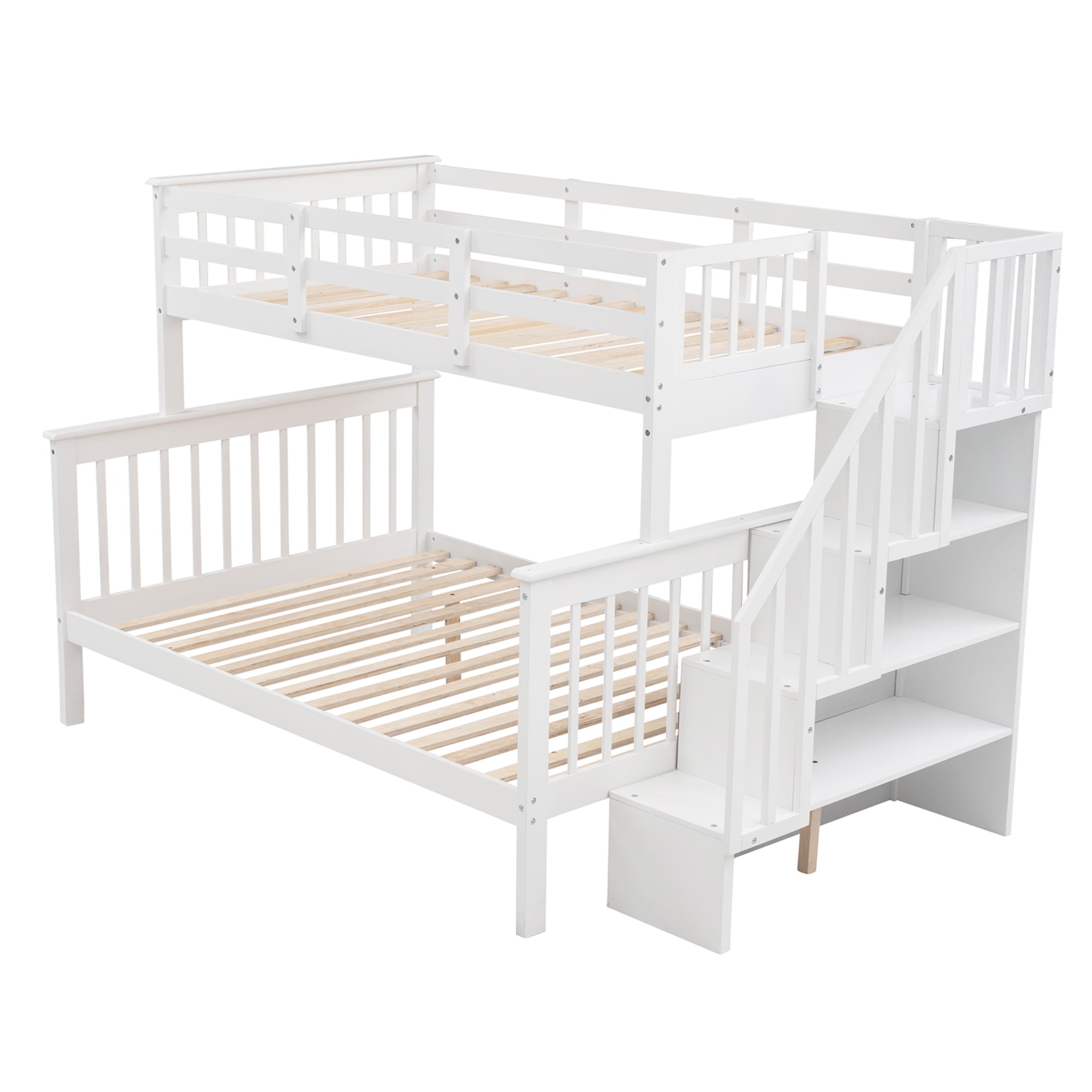 Stairway Twin-Over-Full Bunk Bed - White color