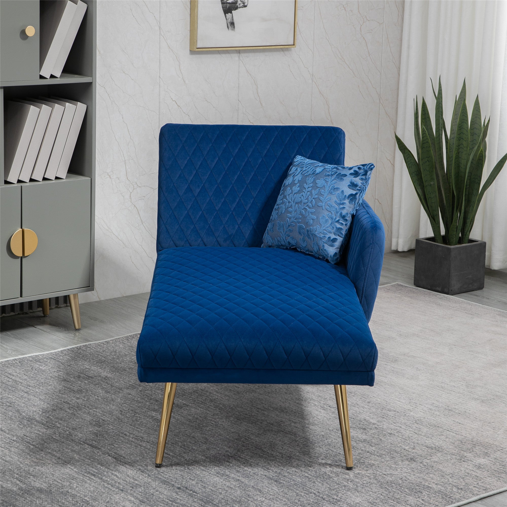 Velvet Loveseat Sofa with Metal Feet - Navy