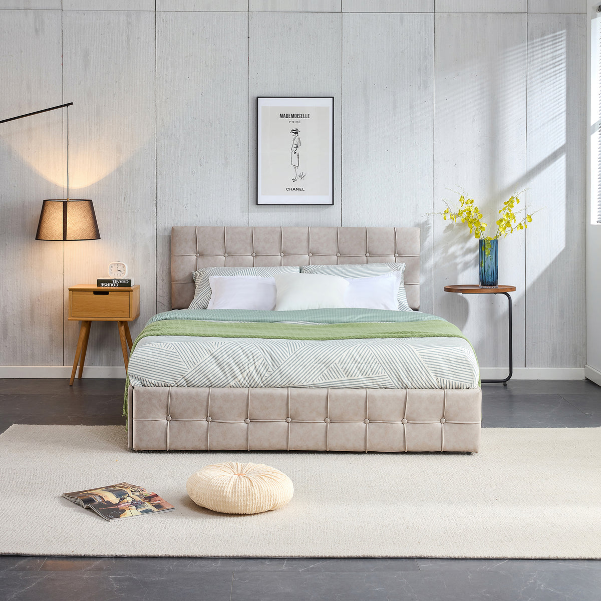 Queen Size Adjustable Headboard Height Storage Bed with 4 Drawers - Brow