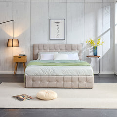 Queen Size Adjustable Headboard Height Storage Bed with 4 Drawers - Brow