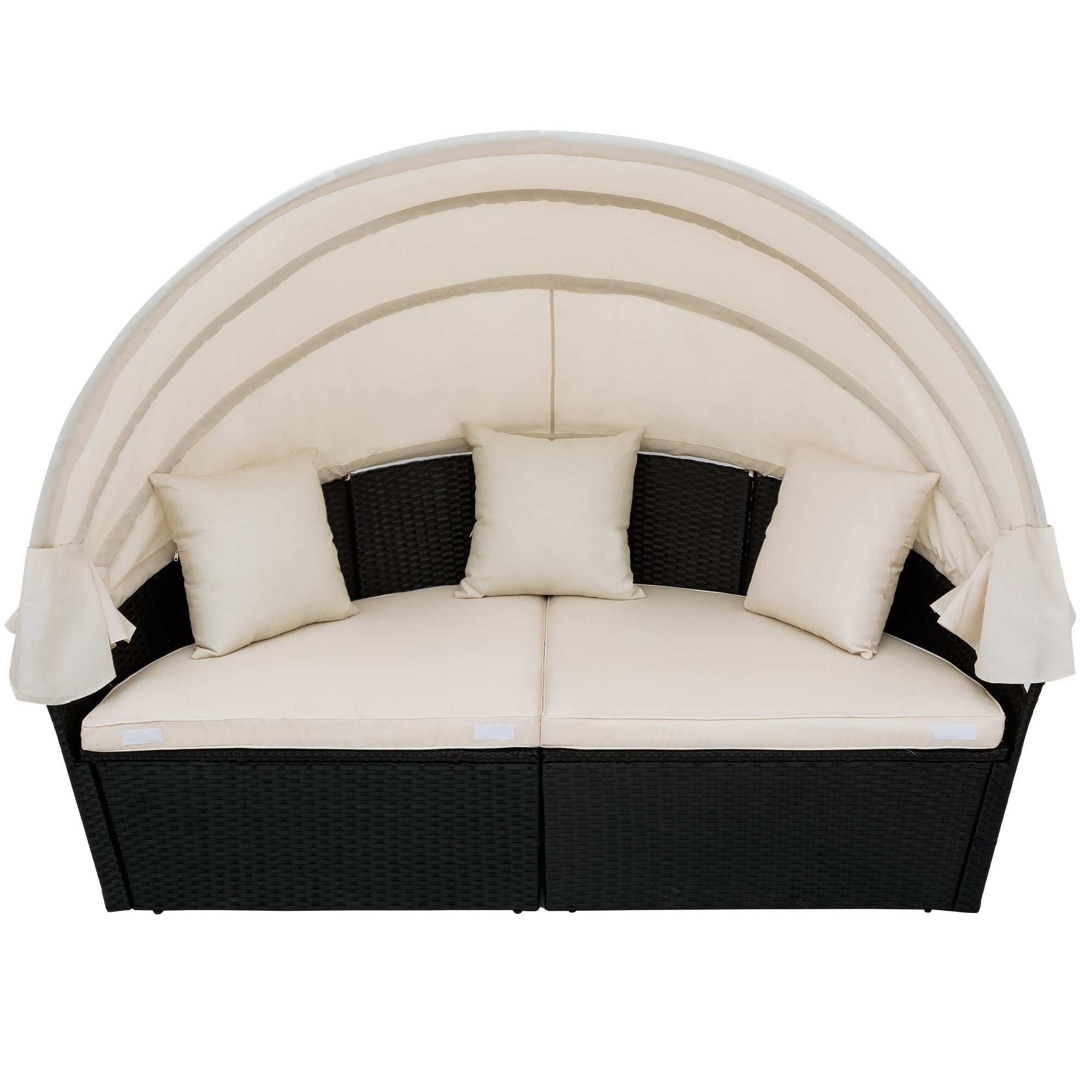 Outdoor Rattan Daybed Sunbed with Retractable Canopy Wicker - Beige