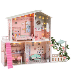 Stylish Dollhouse with Garden for 3+Kids - Green & Pink