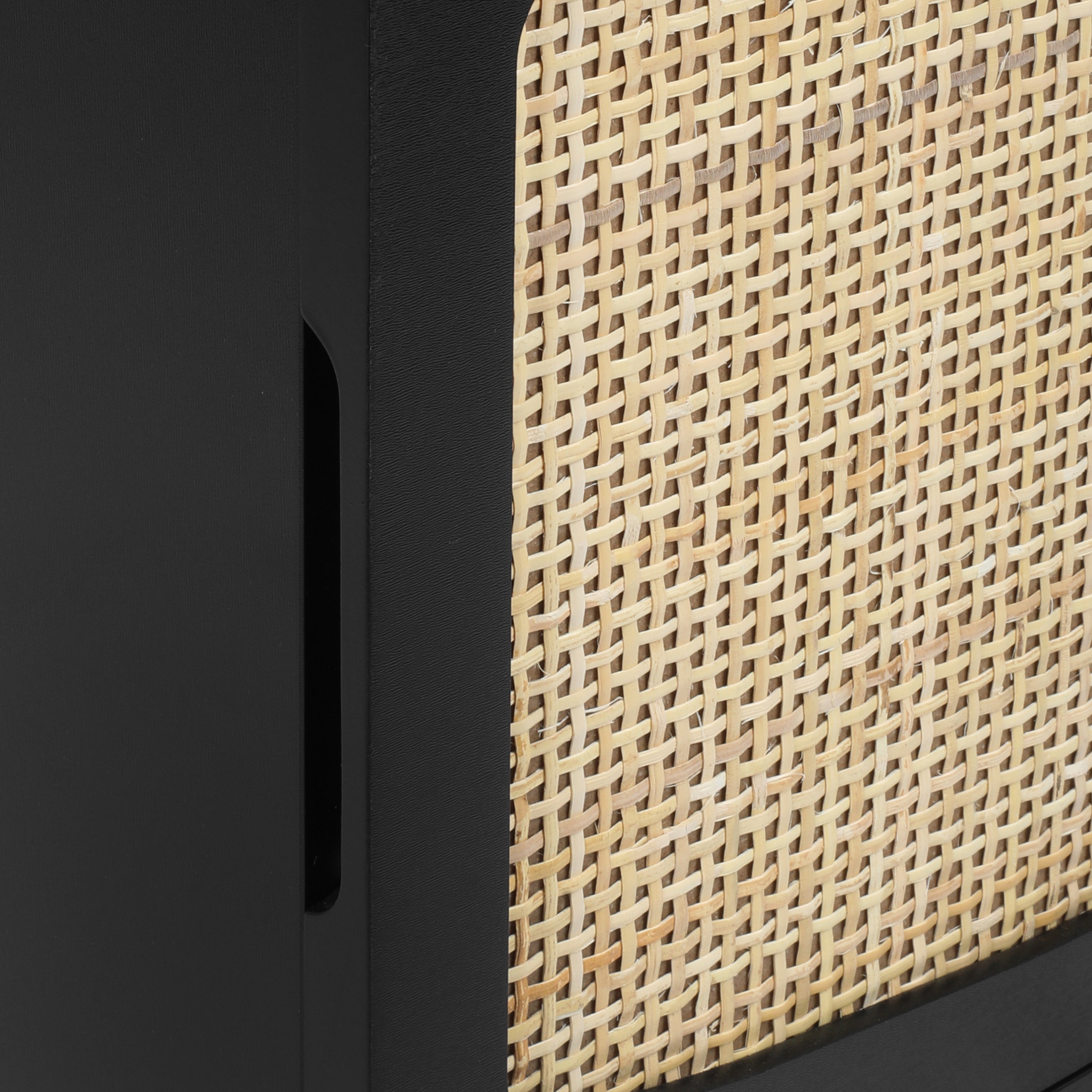ILO Black Nightstand with Storage Drawer/ Rattan Door