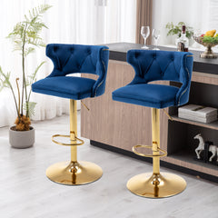 Bar Stools With Back and Footrest Counter Height Dining Chairs (Set of 2) - Velvet Blue